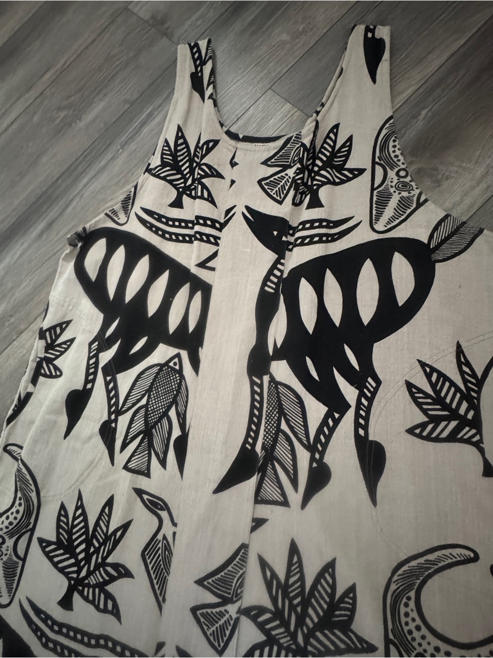 Nefertiti Collection Linen Blend Dress NWT Graphic Tribal African Art XL - Picture 3 of 13